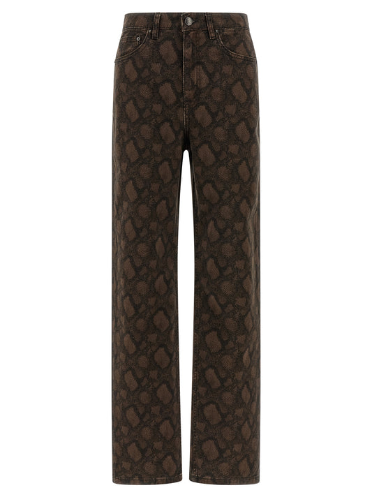 Jeans by ROTATE BIRGER CHRISTENSEN for women in denim cotton animal, brown & print features an sartorial straight-leg and long with a high rise cut for a sartorial finish.