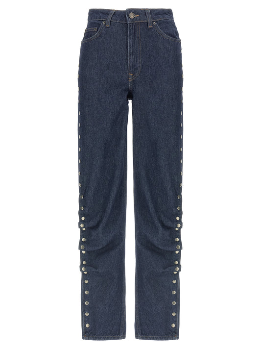 Jeans by ROTATE BIRGER CHRISTENSEN for women in cotton denim blue features an sartorial wide and long with a cut for a sartorial finish.