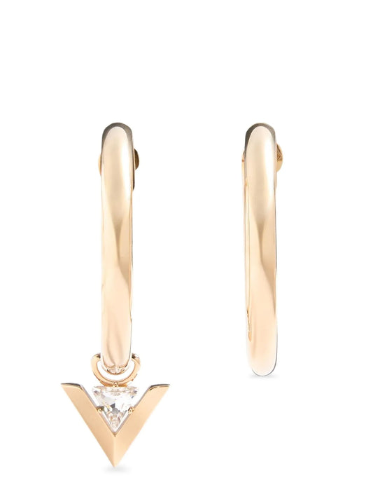 Earrings by Valentino Garavani for women in polyester & viscose gold & hooped showcases a captivating silhouette, featuring an captivating hoop from the Women's Hoop Gold Brass & Crystal Earrings collection for a captivating finish.