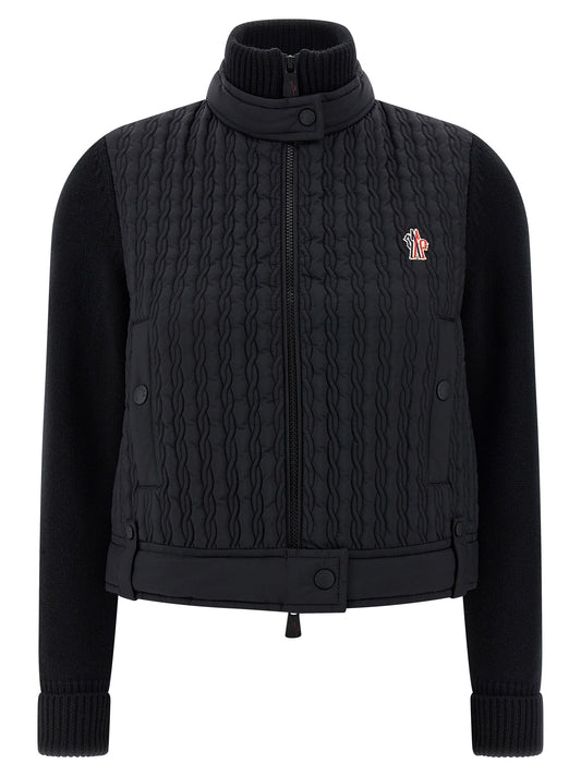 Cardigan by Moncler Grenoble for women in polyamide wool black features an crisp silhouette, showcasing a sophisticated high-neck neckline and detail for a truly crisp finish.