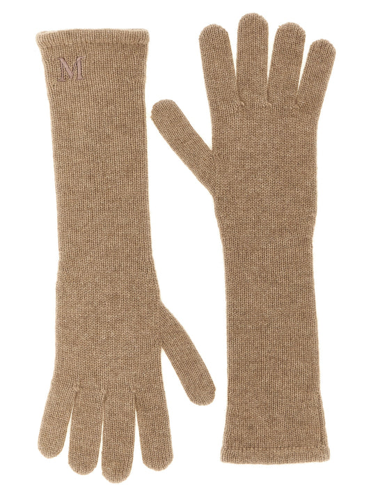 Gloves by Max Mara for women in cashmere beige & monogram presents a refined silhouette, showcasing the refined gloves design with functional for a premium look.
