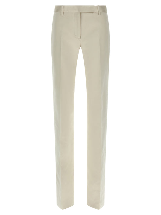 Trousers by Tom Ford for women in cotton & silk beige presents a smart silhouette, meticulously detailed with a smart straight-leg, a smart long, and a smart .
