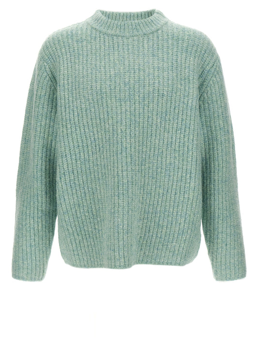 Cardigan by SÉFR for men in cashmere & marabou wool light-blue presents a textural silhouette, artfully finished with a textural crew neckline and for a sophisticated, textural look.
