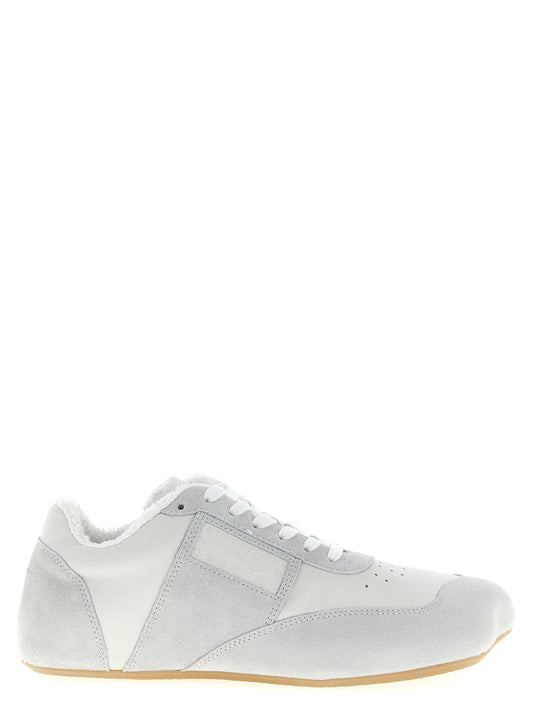 Athletic Sneakers by MM6 Maison Margiela for men in suede calfskin leather white & signature features an exquisite silhouette, showcasing the premium athletic style of the Men's Athletic Suede Calfskin Leather Sneakers with an exquisite finish.