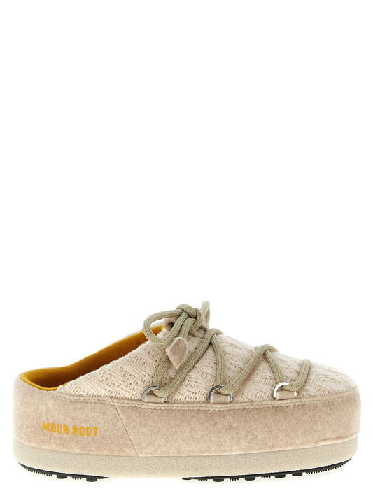 Flat Boots by Moon Boot for women in plush cashmere & polyester beige features an avant-garde City Women's Plush Cashmere & Polyester Flat Boots silhouette, defined by a sophisticated flat and a avant-garde .