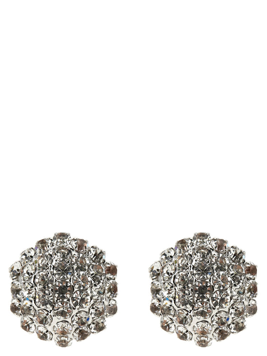 Earrings by Self-Portrait for women in cotton denim silver showcases a enchanting silhouette, artfully incorporating the intricate seen in the Women's Silver Brass & Crystal Earrings.