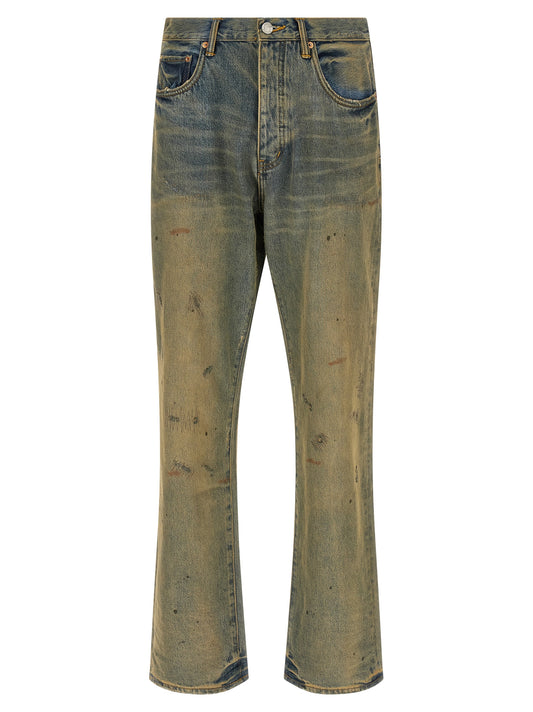 Jeans by PURPLE for men in cotton denim bicolour, purple & yellow features a refined silhouette with a refined straight-leg, defined by a mid rise and a refined long for a refined finish.