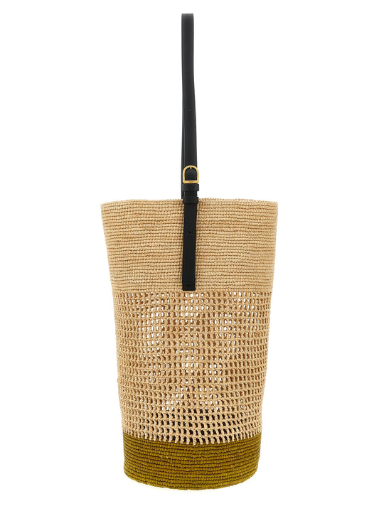 Small Shoulder Bucket Bag by Khaite for women in raffia palm fiber & calfskin beige & natural features a enviable silhouette, showcasing a secure , ample , and enviable shoulder-strap & adjustable-strap for a enviable finish.