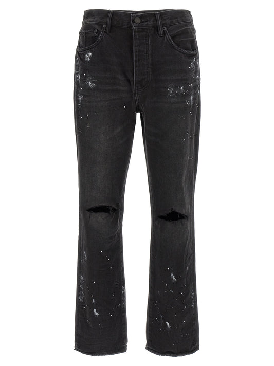 Jeans by PURPLE for men in cotton denim black & purple features a polished silhouette with a polished straight-leg, reaching a polished long and finished with a polished mid rise.