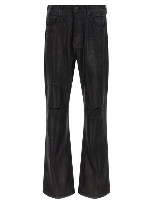 Jeans by PURPLE for men in denim cotton black & purple features an sophisticated mid rise and flared with a precise long, creating a sophisticated and sophisticated silhouette.