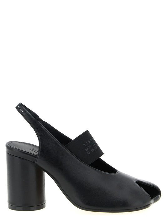 Mid-Heel Slingback Pumps Heels by MM6 Maison Margiela for women in lamb leather black & signature features a effortlessly chic Women's Lamb Leather Mid-Heel Slingback Pumps Heels design with a sophisticated mid-heel and elegant .
