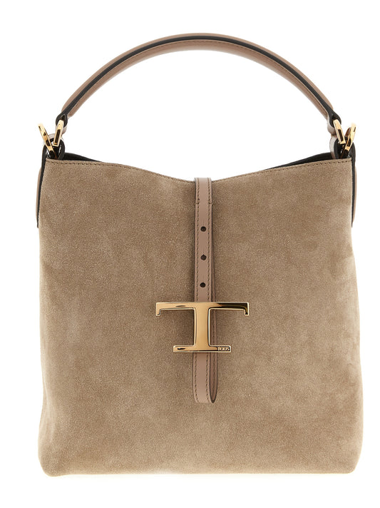 Mini Bucket Handbag by Tod's for women in calfskin leather beige features a refined silhouette, showcasing a secure snap, organized , and versatile shoulder-strap, adjustable-strap & handle for a refined finish.