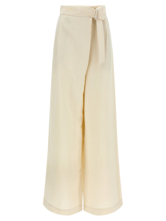 Palazzo Pants by Brunello Cucinelli for women in linen & viscose white presents a tailored silhouette, showcasing a tailored wide and long cut with a refined for a truly tailored aesthetic.