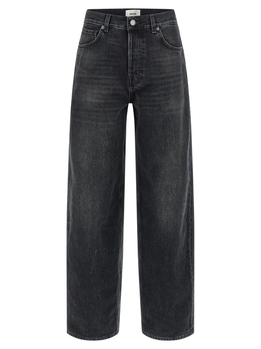 Jeans by Haikure for women in denim cotton black presents a refined pantology silhouette, artfully defined by a refined pantology straight-leg & wide, long, and a sophisticated high rise.