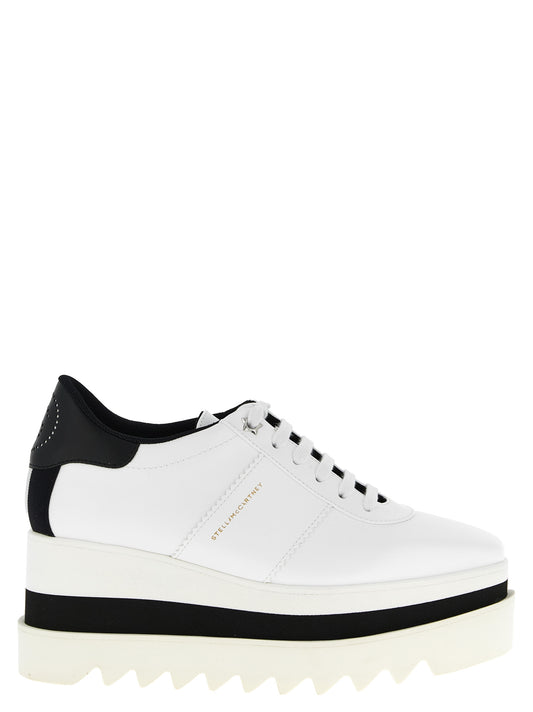 Wedge Lace-Up Sandals by Stella McCartney for women in polyethylene polyurethane leather white features an statuesque Women's Polyethylene Polyurethane Leather Wedge Lace-Up Sandals silhouette with a refined wedge and elegant square toe style.