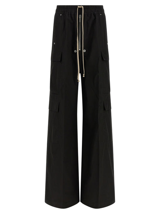 Cargo Pants by Rick Owens for women in cotton black features an tailored wide with a and long, creating a tailored utilitarian silhouette.
