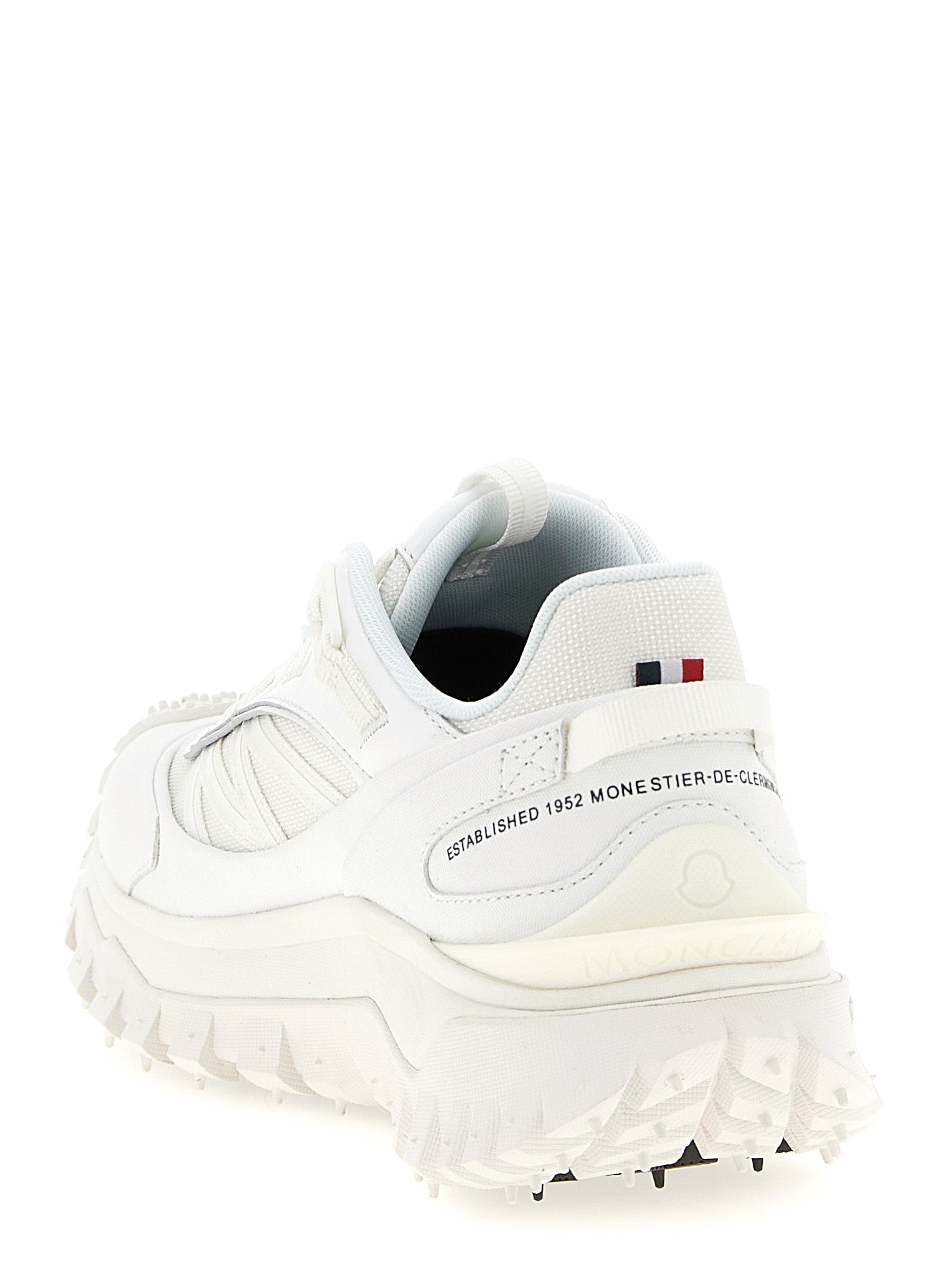 Athletic Sneakers by Moncler for men in eva & polyamide leather white showcases a architectural silhouette, artfully capturing the essence of the Men's Athletic EVA & Polyamide Leather Sneakers with its signature architectural athletic style construction.