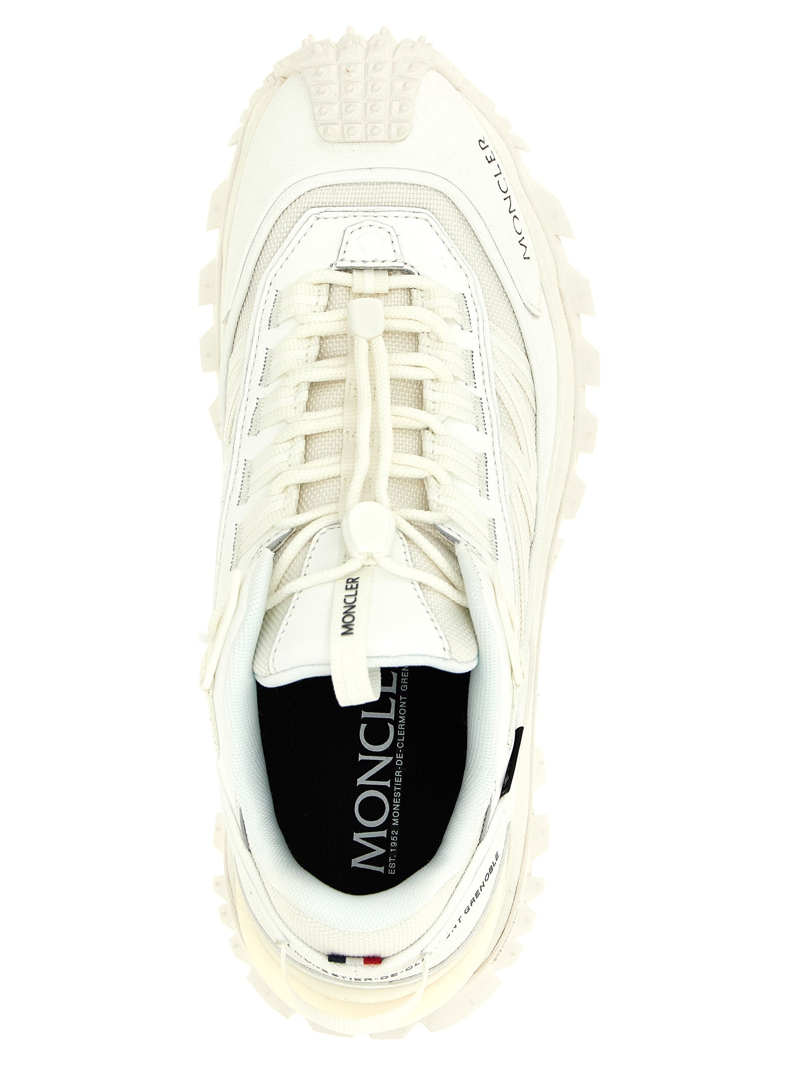Athletic Sneakers by Moncler for men in eva & polyamide leather white presents a sleek silhouette, perfectly capturing the athletic style essence of Men's Athletic EVA & Polyamide Leather Sneakers with its sleek design and premium finish.