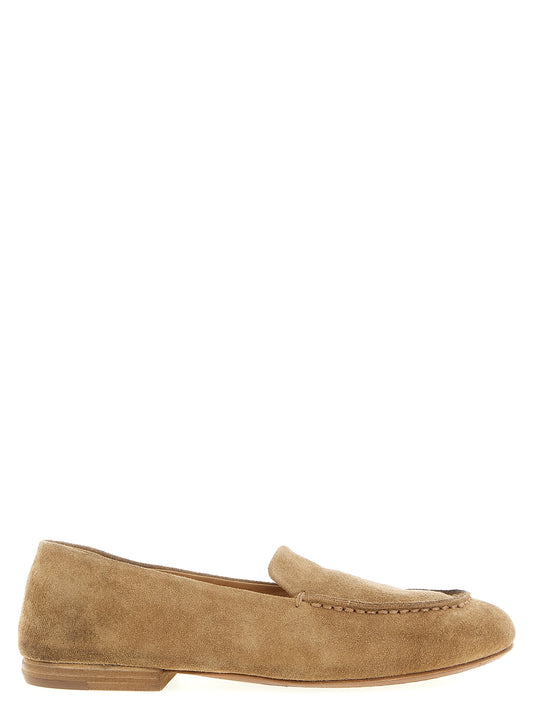Flat Loafer Slip-On Shoes by Marsell for women in calfskin leather beige showcases a resplendent Women's Calfskin Leather Flat Loafer Slip-On Shoes aesthetic, defined by its resplendent and elegant flat.