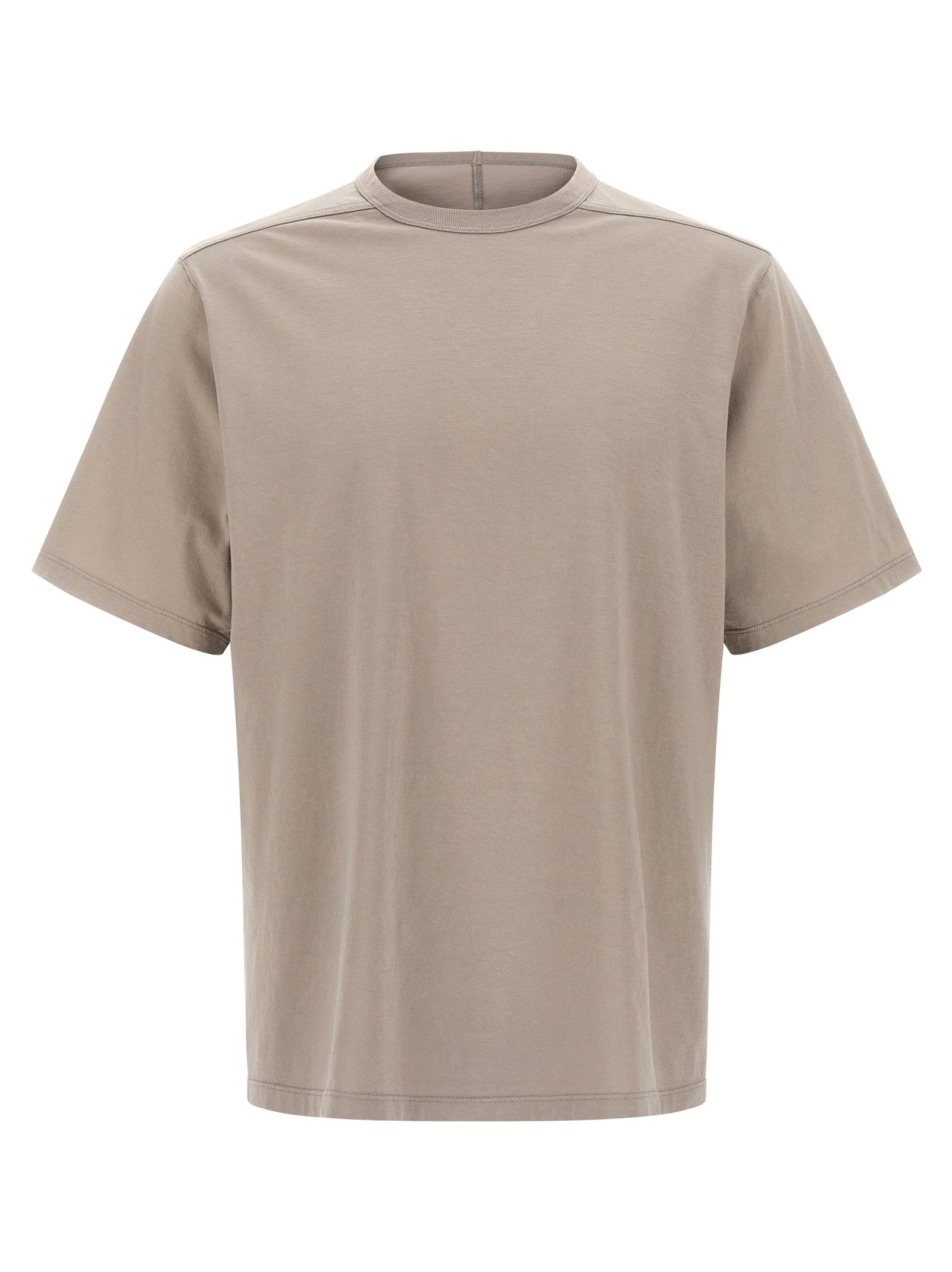 T-Shirt by Rick Owens for men in cotton beige showcases a dramatic silhouette, elegantly detailed with a dramatic and for a truly dramatic finish.