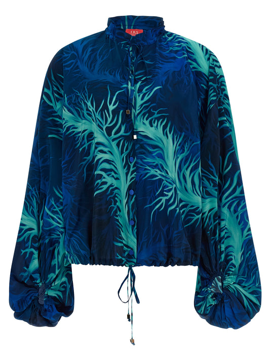 F.R.S. - FOR RESTLESS SLEEPERS Women's V Neck Silk Blouse - Blue