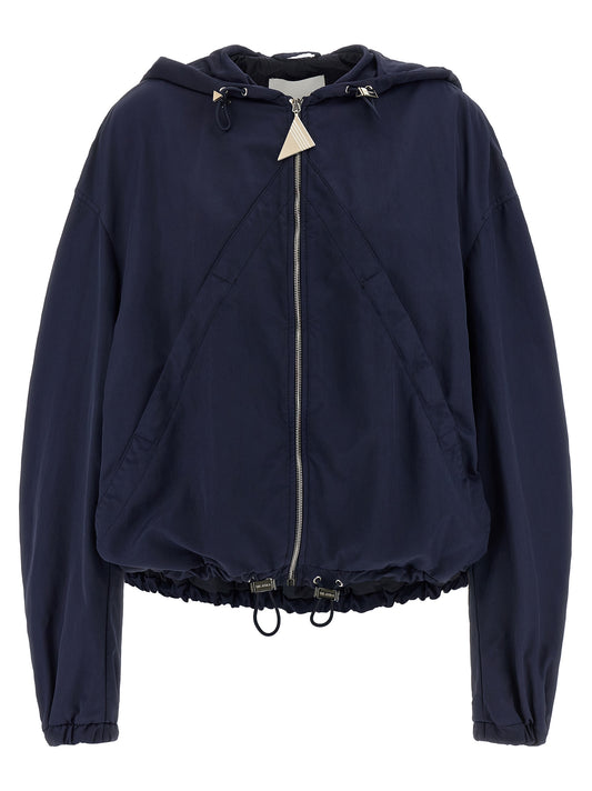 Hooded Bomber Jacket by The Attico for women in nylon blue features an contemporary silhouette, showcasing a sophisticated hooded neckline and contemporary pockets & hooded for a truly refined look.