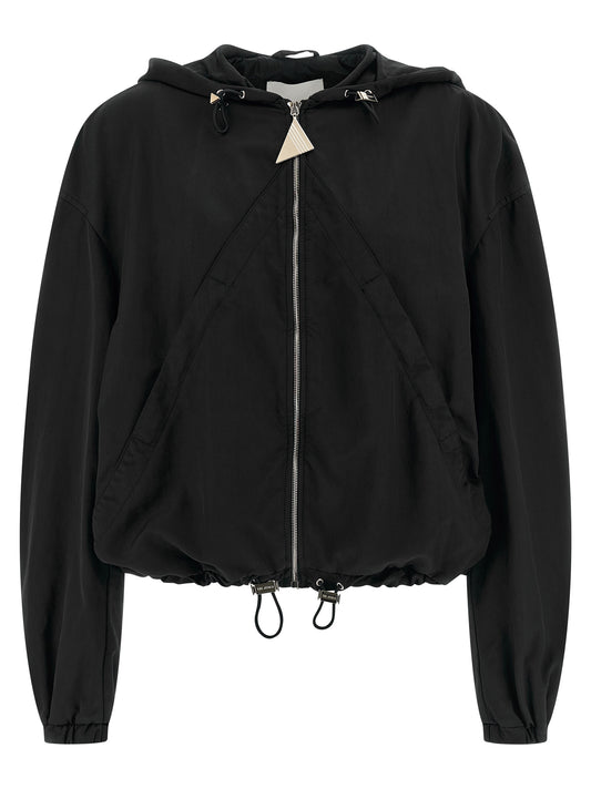 Hooded Bomber Jacket by The Attico for women in polyester & nylon black presents a effortlessly chic silhouette, showcasing a sophisticated hooded neckline and premium pockets & hooded for a truly effortlessly chic finish.