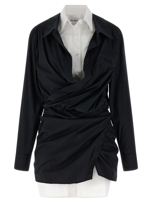 Dress by The Attico for women in stretch cotton bicolour, black & white features an eye catching silhouette with a sophisticated , elegant , and a refined short mini for a eye catching aesthetic.
