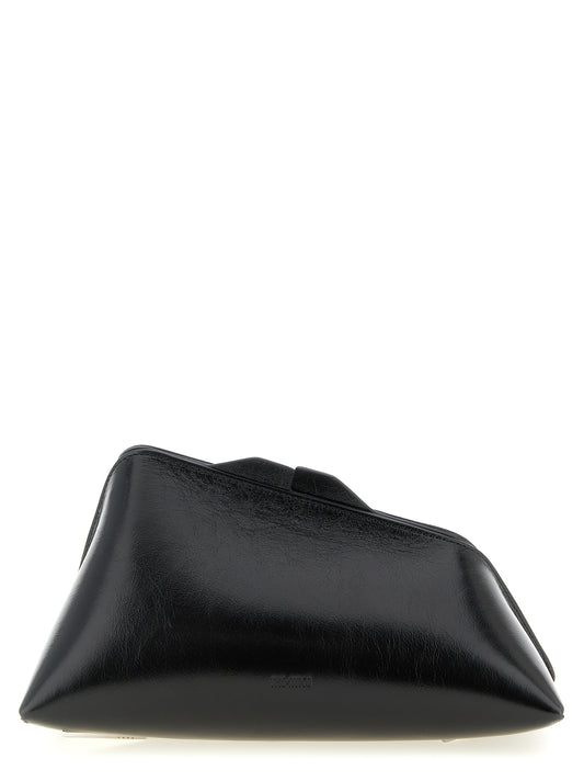 Evening Clutch Handbag by The Attico for women in bos taurus suede calf leather black features an sculptural silhouette, showcasing a secure magnetic and sculptural with versatile for a sophisticated look.