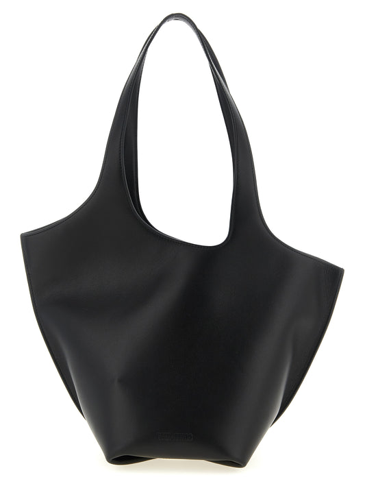 Medium Shoulder Bag by The Attico for women in calfskin leather black showcases a statuesque silhouette, artfully detailed with a secure zipper, organized , and versatile shoulder-strap & handle for a statuesque look.