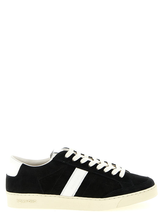 Sneakers by Tom Ford for men in suede leather & rubber bicolour, black & white features an timeless silhouette from the Blake Men's Low Top Suede Leather & Rubber Sneakers collection, showcasing a signature low-top style with an timeless finish.