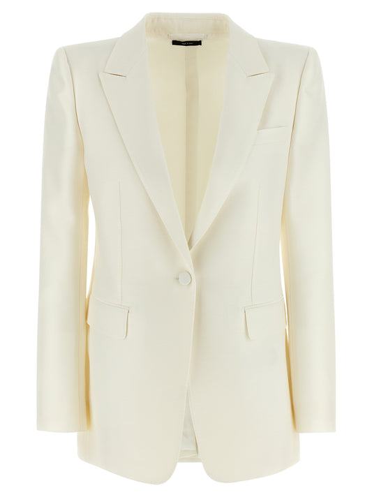 This Blazer by Tom Ford for women in silk cotton viscose wool white presents a tailored silhouette, meticulously tailored with a tailored split neckline and distinctive for a tailored finish.