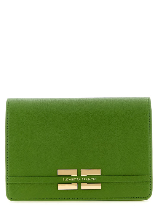 Crossbody Flap Handbag by Elisabetta Franchi for women in virgin wool polyester polyurethane pebbled leather bicolour & green features an versatile silhouette, showcasing a secure flap & magnetic and versatile with versatile crossbody-strap & shoulder-strap for a versatile finish.