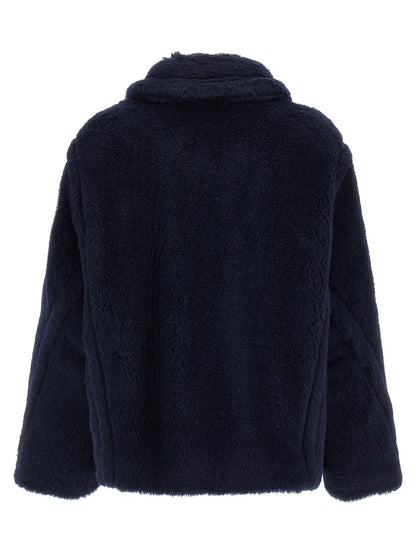 Max Mara Blue Alpaca Leather Coat