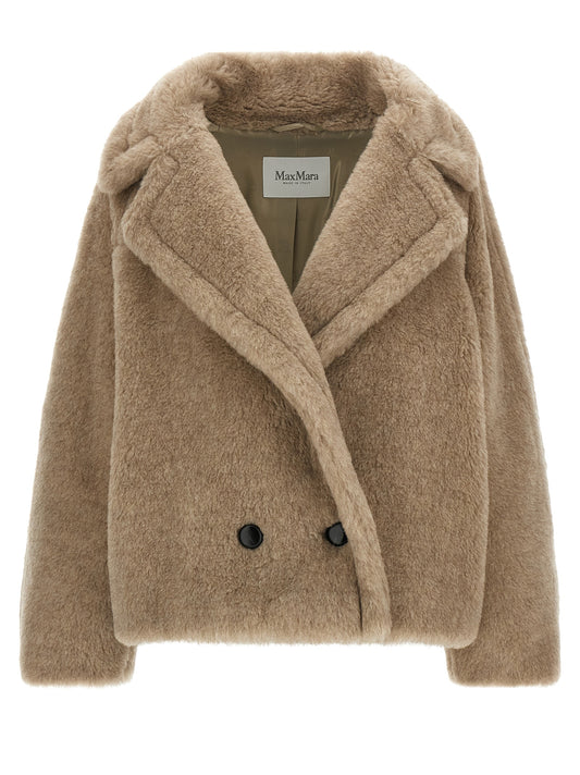Trench Coat by Max Mara for women in cashmere silk leather & alpaca wool beige, jacquard & monogram presents a distinguished silhouette, artfully detailed with pockets and a distinguished wrap double-breasted lapel neckline for a sophisticated, distinguished finish.
