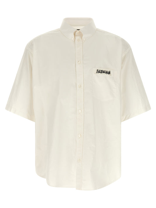 Blouse by Balenciaga for men in cotton white & print, featuring a nuanced and nuanced for a sophisticated finish.