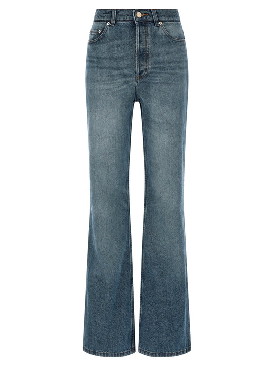 Jeans by A.P.C. for women in denim cotton blue features an sartorial flared and long with a high rise cut for a sartorial finish.