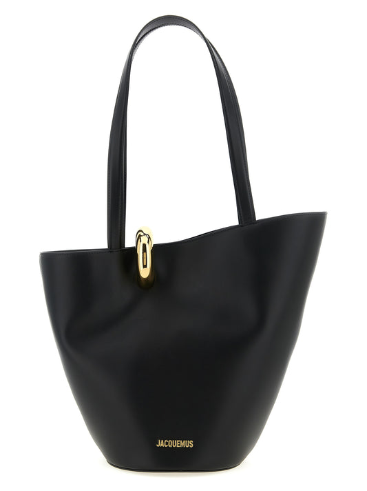 Shoulder Bucket Bag by Jacquemus for women in leather & metal black, gold & patterned features a effortless sophistication silhouette, secured by a clip with ample and versatile shoulder-strap & handle for a effortless sophistication finish.