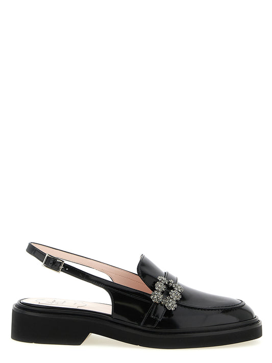 Moccasins Loafers Slingback Flat Shoes by Roger Vivier for women in calfskin leather & crystal black & signature presents a effortless chic silhouette, showcasing the Efflorescence Viv Women's Calfskin Leather & Crystal Moccasins Loafers Slingback Flat Shoes design with a effortless chic and for a sophisticated look.