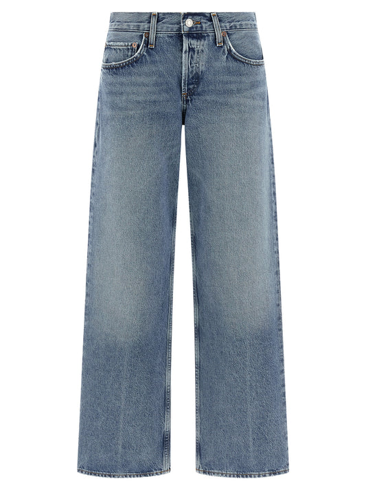 Jeans by Agolde for women in denim cotton light-blue features a refined silhouette with a refined straight-leg & wide, defined by a low rise and a refined long for a refined finish.