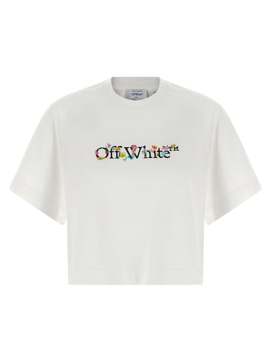 T-Shirt by Off-White for women in cotton white & print showcases a dramatic silhouette, elegantly detailed with a dramatic crew neckline and short-sleeve for a truly dramatic finish.