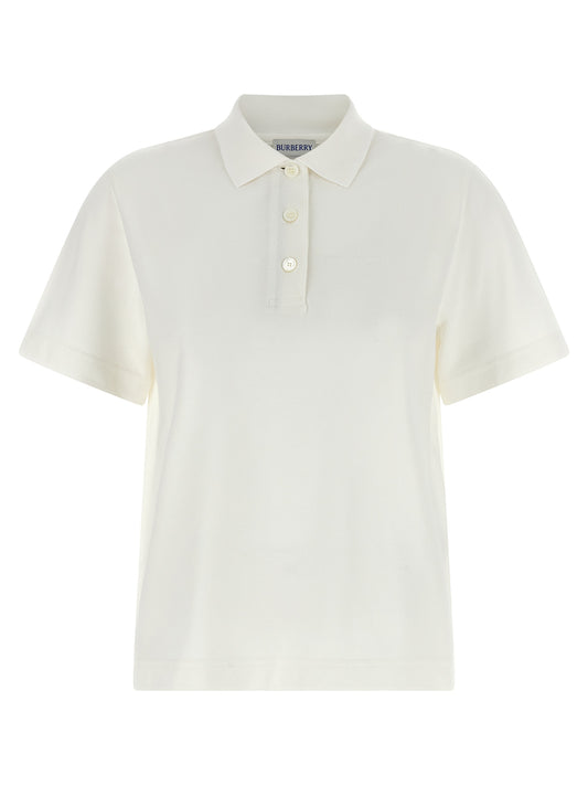 Polo Shirt by Burberry for women in cotton white showcases a sharp silhouette, detailed with a refined and sharp short-sleeve for a sophisticated finish.