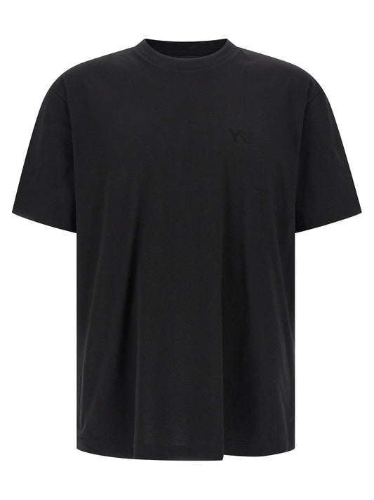T-Shirt by Y-3 for men in cotton satin black features a plush silhouette, showcasing a sophisticated crew neckline and short-sleeve for a truly plush finish.
