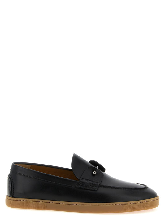 Loafer Slip-On Lace-Up Shoes by Christian Louboutin for men in calfskin leather black showcases a timeless silhouette from the Men's Calfskin Leather Loafer Slip-On Lace-Up Shoes collection, featuring a timeless and for a timeless finish.