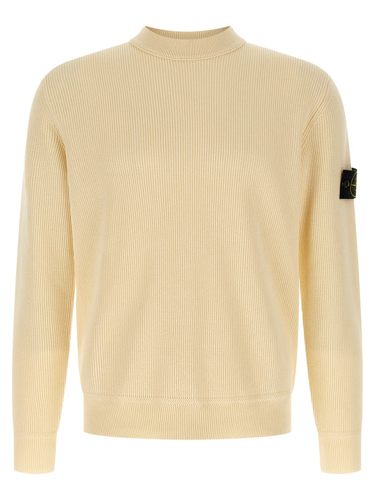 Cardigan by Stone Island for men in organic cotton beige presents a textural silhouette, artfully finished with a textural and for a sophisticated, textural look.