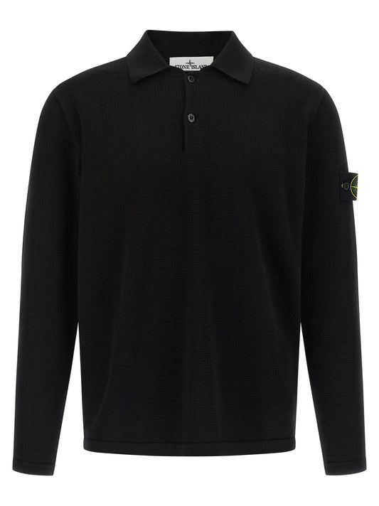 Polo Shirt by Stone Island for men in organic cotton black & signature presents a crisp silhouette, artfully detailed with a crisp long-sleeve and crisp .