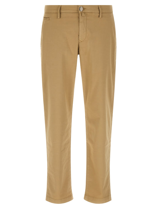 Chinos Pants by Jacob Cohen for men in stretch cotton & lyocell beige, featuring a architectural straight-leg with a architectural long and low rise for a refined silhouette.