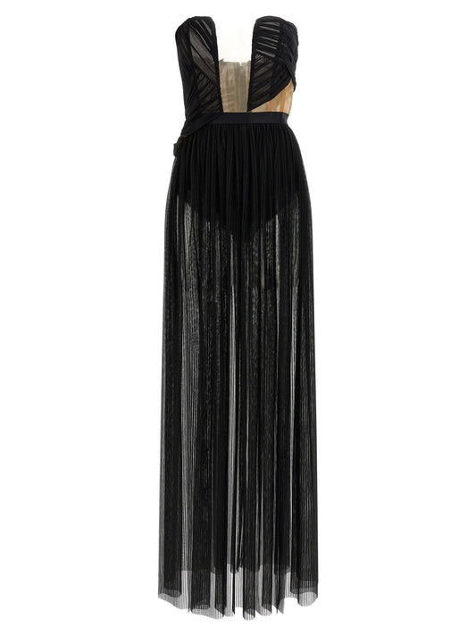 Dress by Nensi Dojaka for women in stretch polyamide viscose black & transparent features an cute silhouette, detailed with a sleeveless and split neckline that elegantly flows into a cute long.