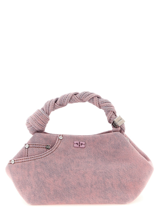 Small Handbag by Ganni for women in stretch organic cotton denim & polyester multicolor, pink & signature features a signature silhouette, showcasing a secure and signature with versatile shoulder-strap, adjustable-strap, detachable-strap & handle for a sophisticated look.