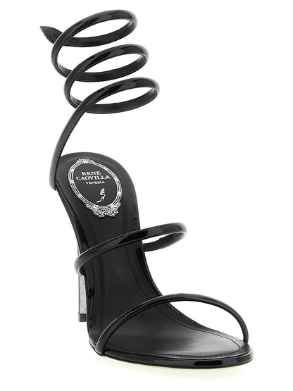 RENE CAOVILLA Black Calfskin Stiletto Heel Sandals